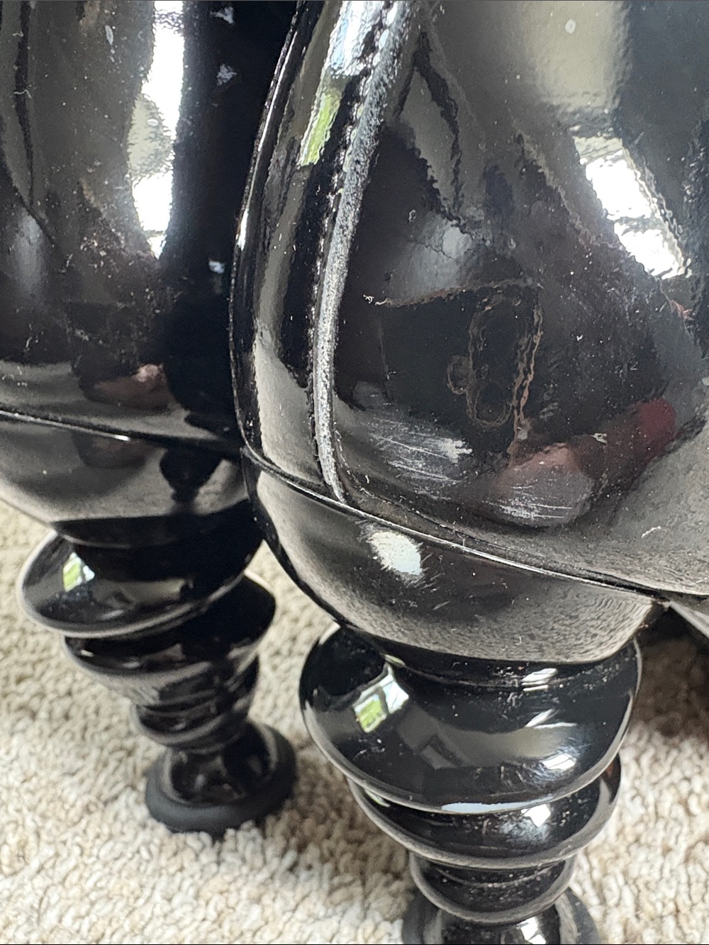 Fluevog Rashida Black Patent Ankle Boots with Sculpted Heel - Picture 5 of 10